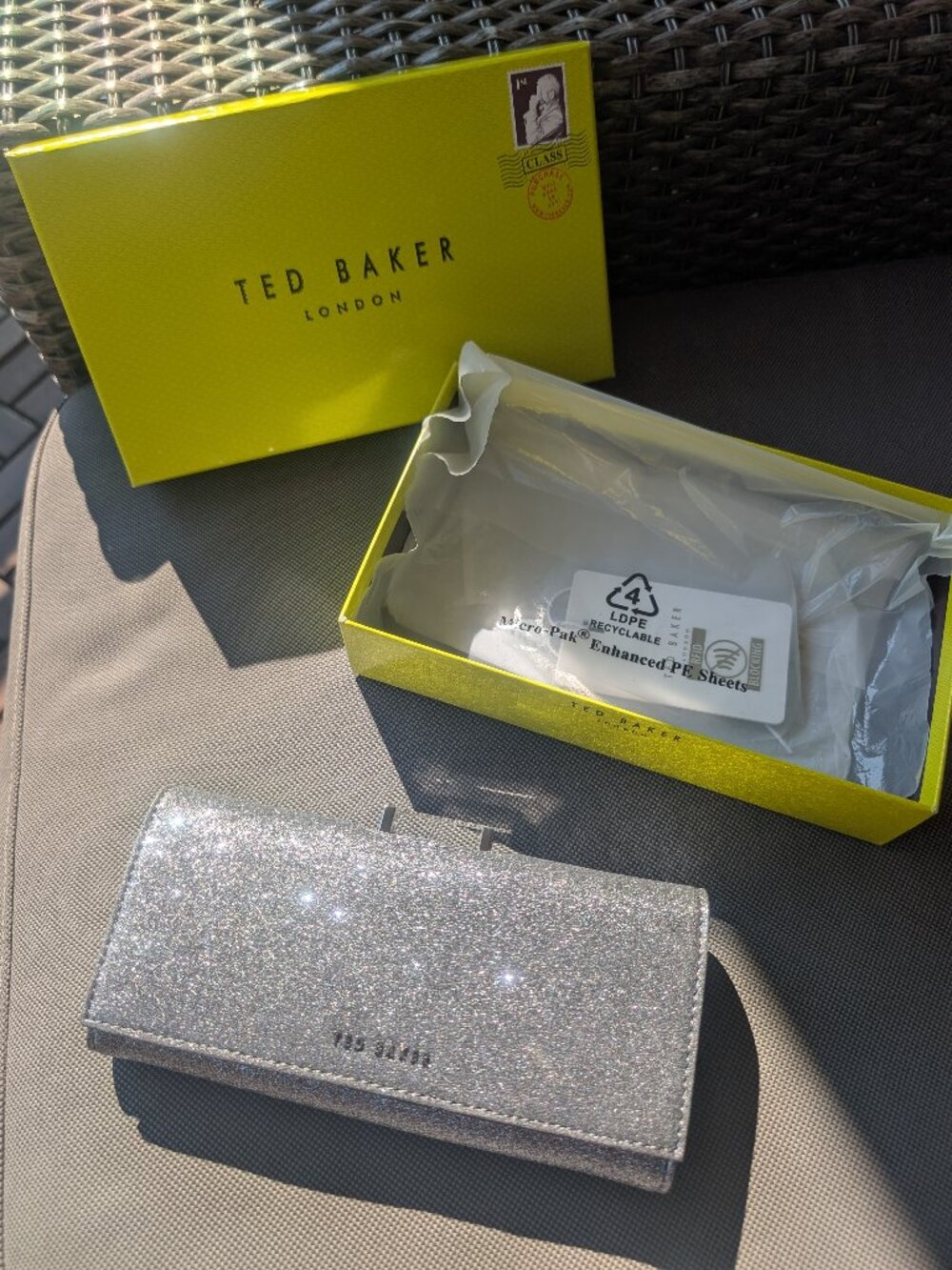 Ted Baker “Glareh” Large Leather Silver Glitter Bobble Wallet